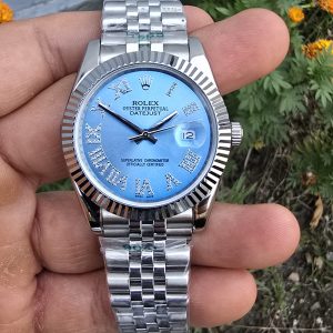 Rolex Datejust Silver-Blue Diamond Roman Figure