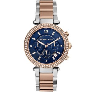 Michael Kors Ladies Parker Two-Tone Navy Chronograph Designer Watch Mk6141