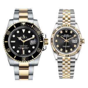 Rolex Date Just Gold Sliver Stainless Steel Black Dial 1488 Couple